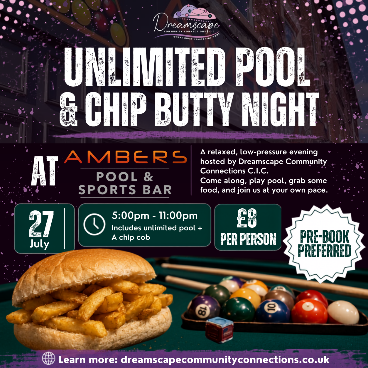 Unlimited Pool & Chip Butty Night at Amber’s