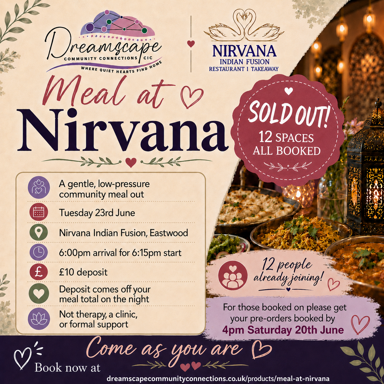 SOLD OUT | Meal at Nirvana | £10 Deposit